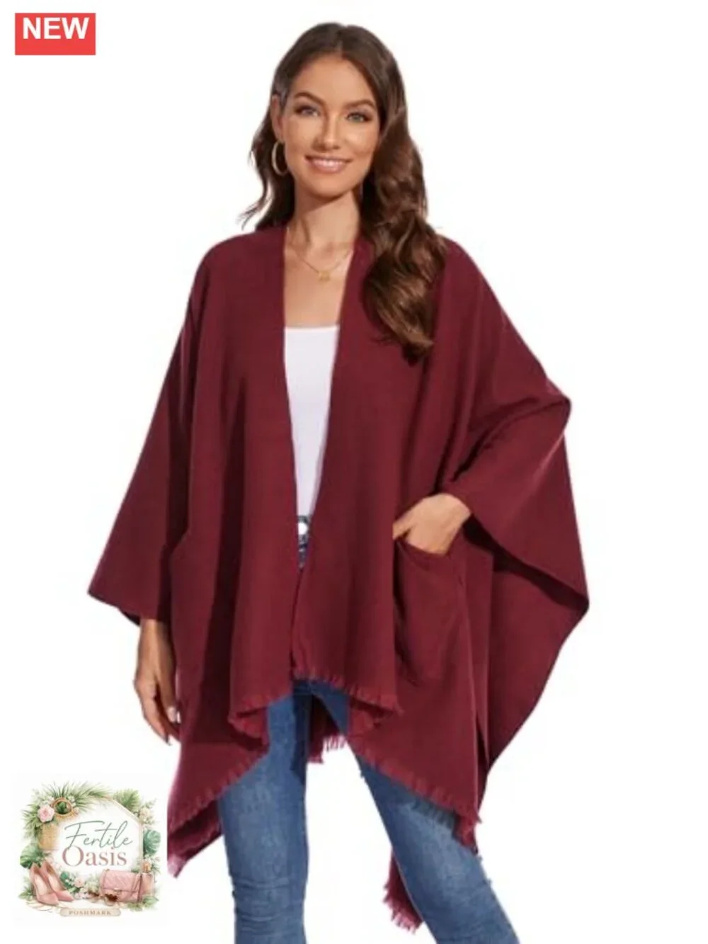 Women's Knitted Cape Poncho Shawl Wrap Open Front with Pockets Fleece Warm